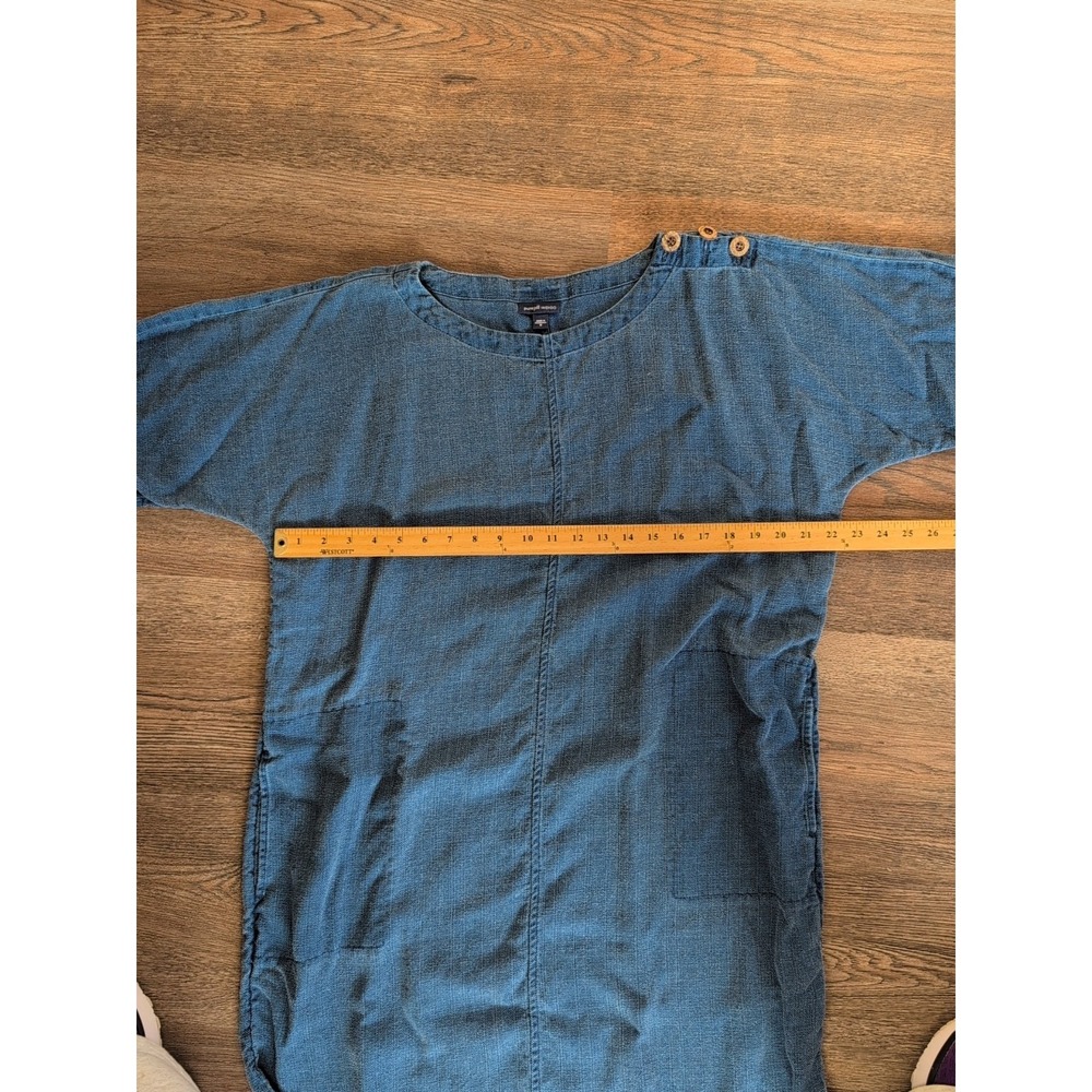 Pure Jill Indigo Blue Linen Blend Shift Dress Short Sleeve Button Shoulder M - Picture 11 of 16
